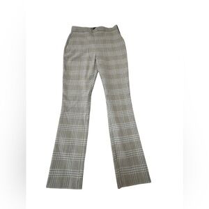 Zara Plaid Boot-Cut Pants in Gray and Cream
